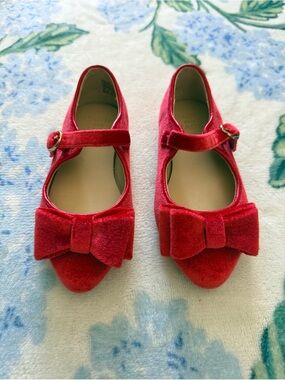 Janie and Jack Toddler Red Velvet Bow Mary Jane Shoes